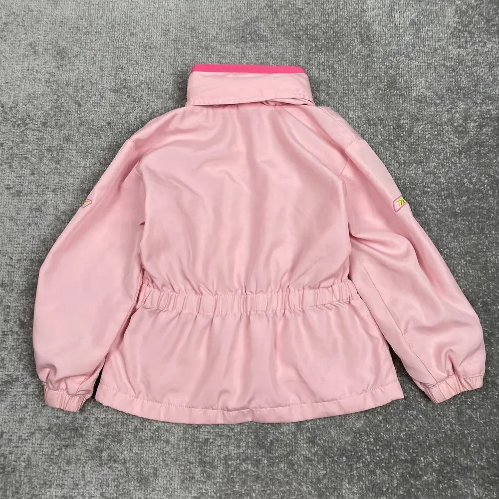 Reebok Toddler Girls Windbreaker Jacket 4T Pink Green Hooded Full Zip Retro y2k